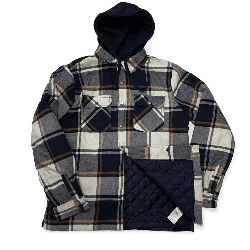Cloudveil Flannel Mens Plaid Lined Hooded Shirt Jacket Large Shacket Snap Button